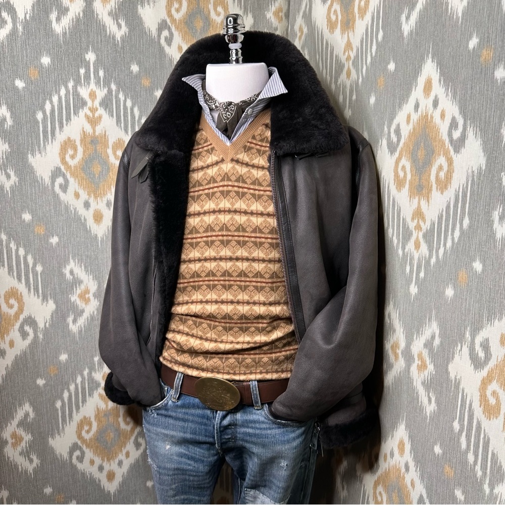 Pierotucci Espresso Lamb Shearling Leather Pilot Aviator Flight Jacket